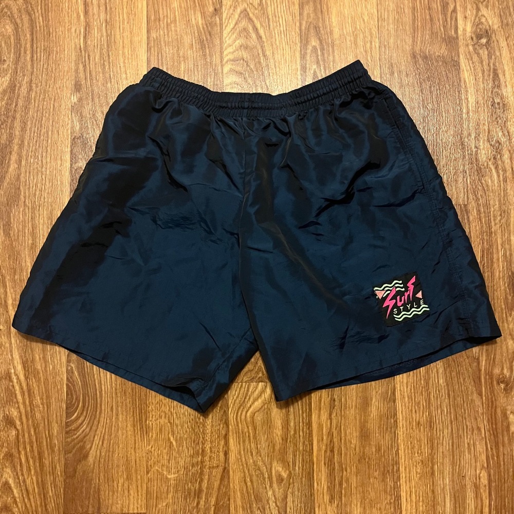 Vintage 90s Surf Style Shorts Men Large Navy Interplanetary Body Gear Nylon USA